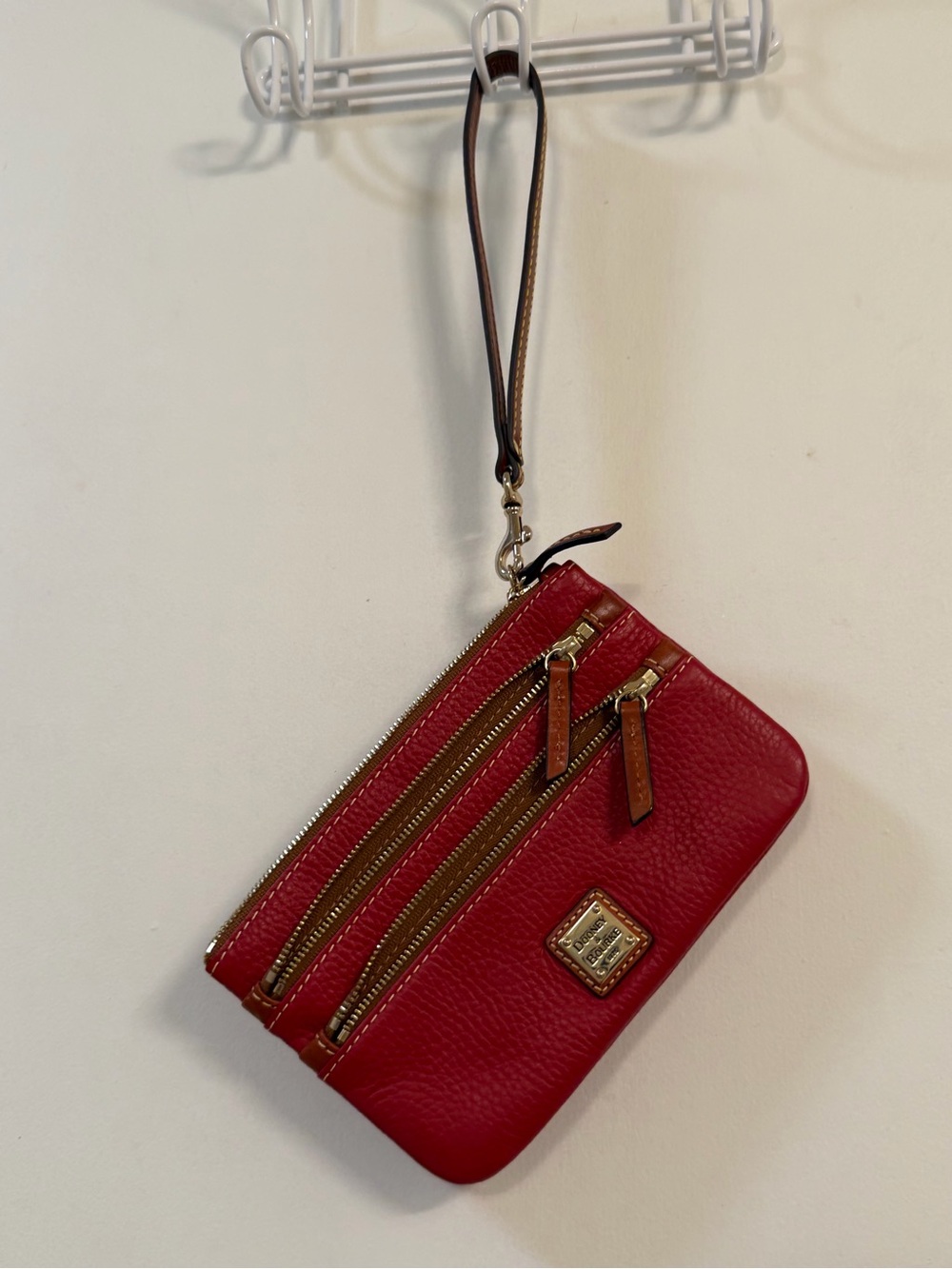 Dooney & Bourke Red Leather Coin Pouch with Gold Hardware